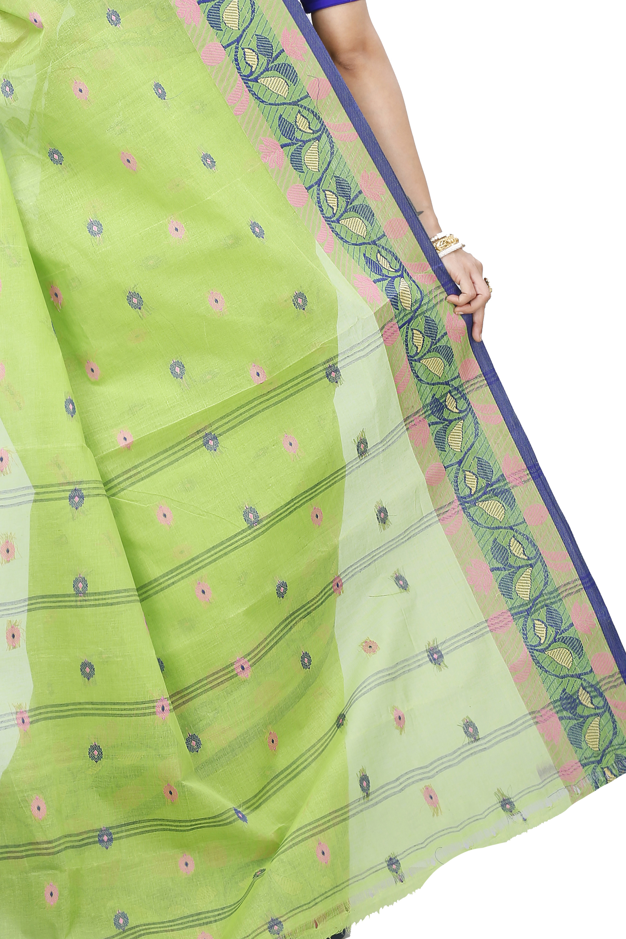 Olive Green Pure Cotton Govindi Tant Saree (938)